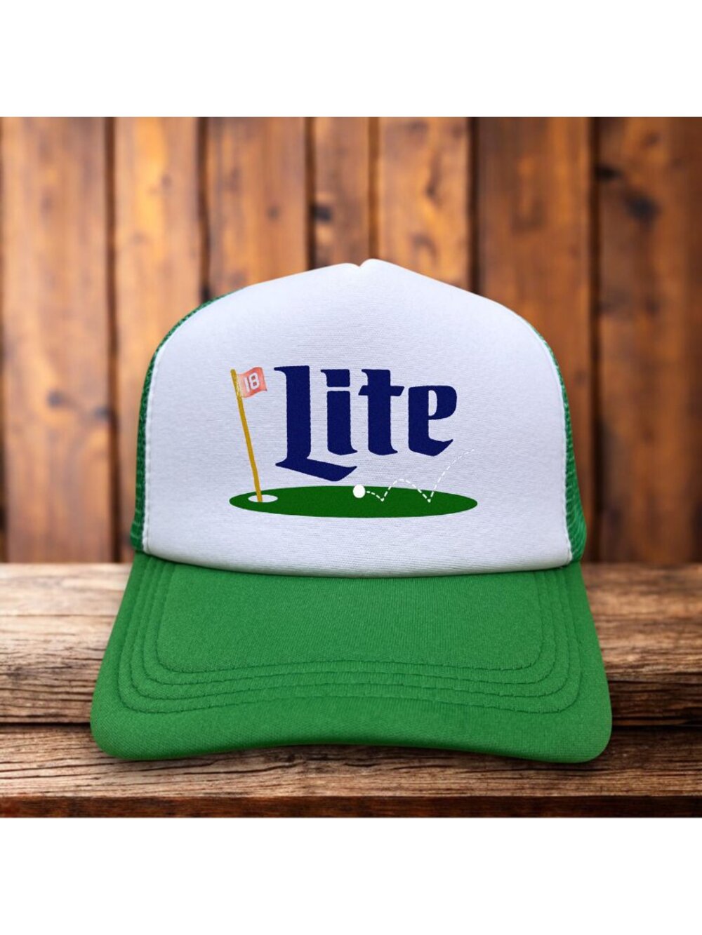 Miller Lite Hole In One Mens Trucker Hat Green Snapback Golfing Beer Snapback